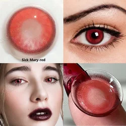 OVOLOOK-2pcs/pair Red Color Contact Lenses Vampire Cosplay Comestic Beauty Eye Color Lens Colored Lenses for Eyes Yearly Use