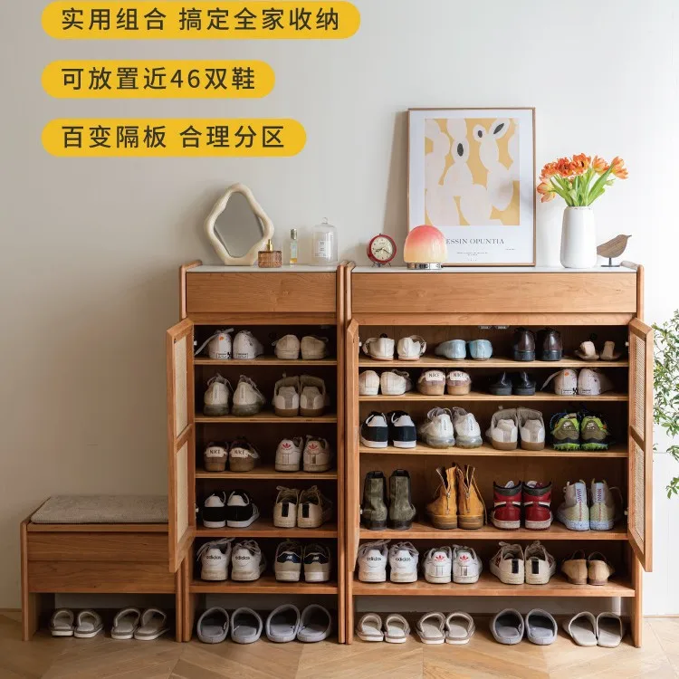 Armário de 2a geração, armário de entrada de vime de madeira maciça japonês retro armazenamento foyer pequeno apartamento