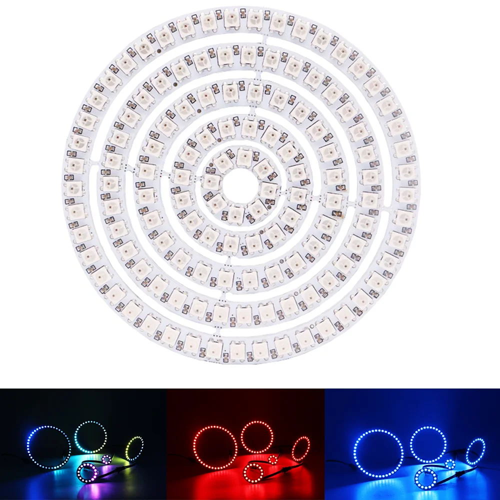 

WS2812B Pixels Ring Addressable Led Modules WS2812 Round Modules Built-in IC 5050 RGB Full Color drive 8/16/24/35/45 lights DC5V