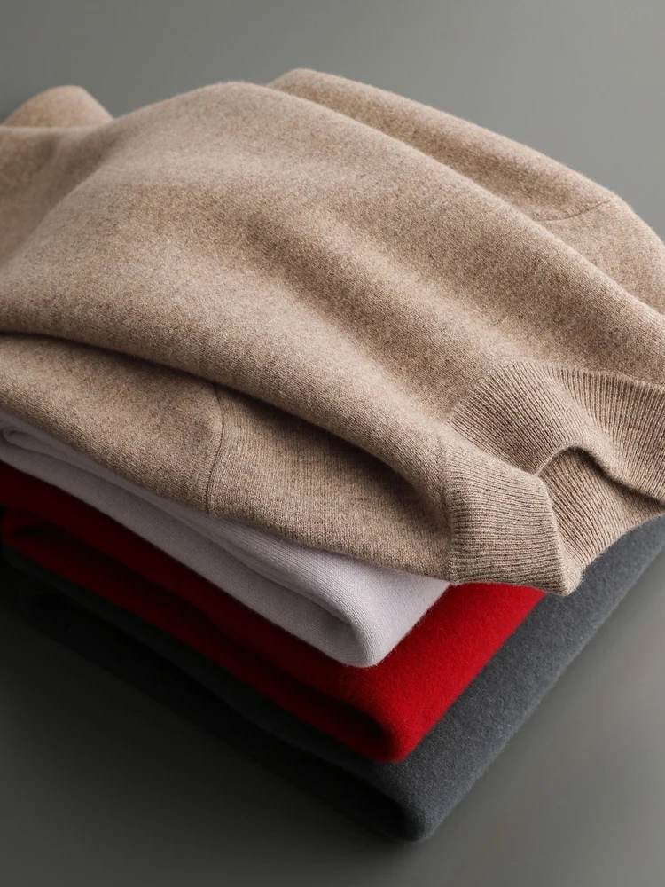 

Повседневный офисный мужской осенне-зимний свитер, пуловер, одежда, свитер из 100% мериносовой шерсти, полувысокая шея, плотный вязаный слой воздуха