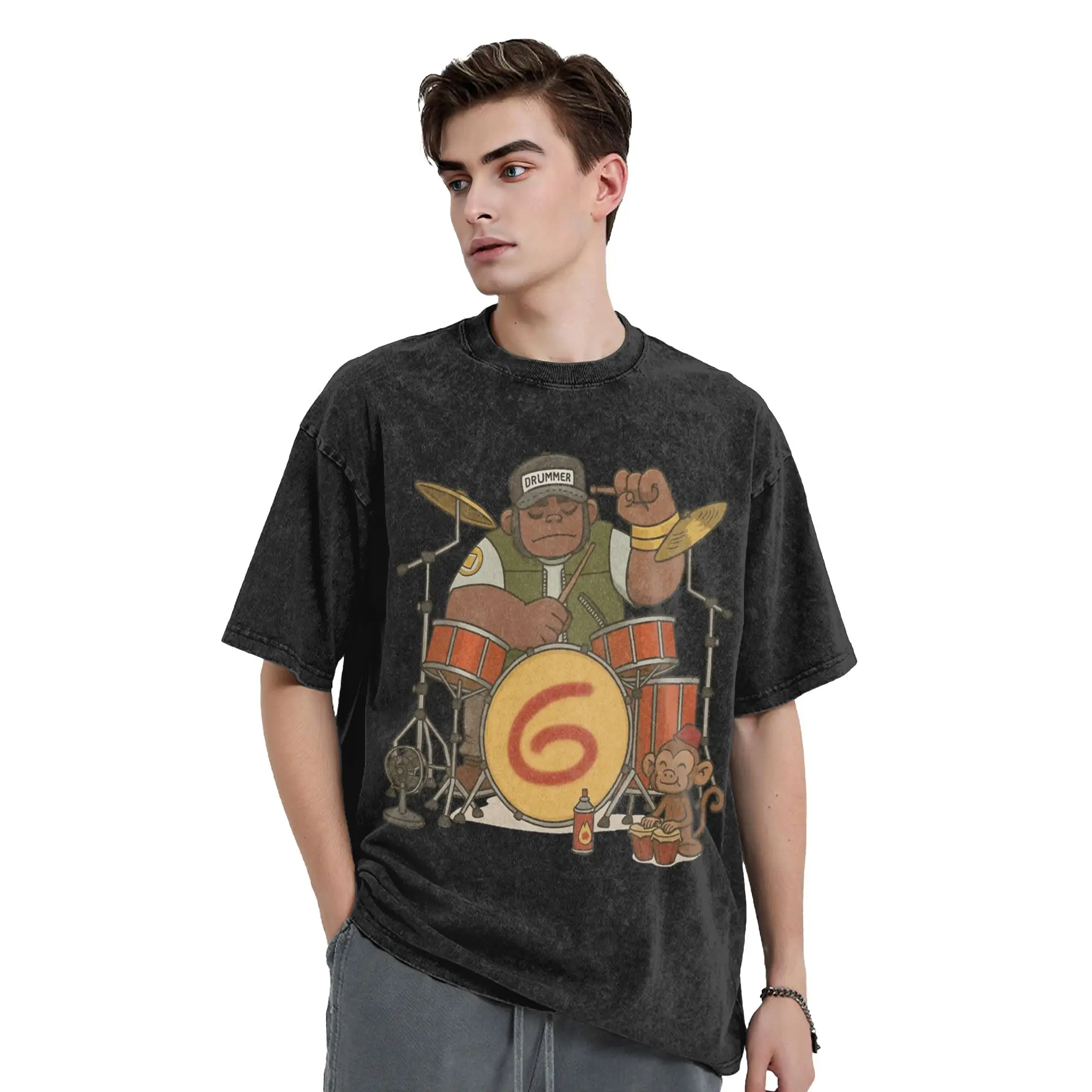 Russell Gorillaz T Shirt Hip Hop Washed Short Sleeve Harajuku T-Shirts  Vintage Men Women Tops Streetwear Printed Tee Shirt
