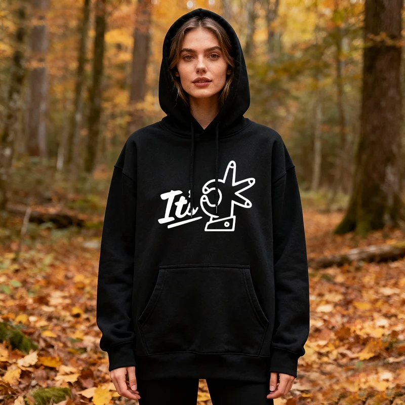 المرأة لفتة اليد موافق طباعة هوديي عادية طويلة الأكمام البلوز ملابس رياضية الخريف والشتاء مقنعين البلوز الملابس