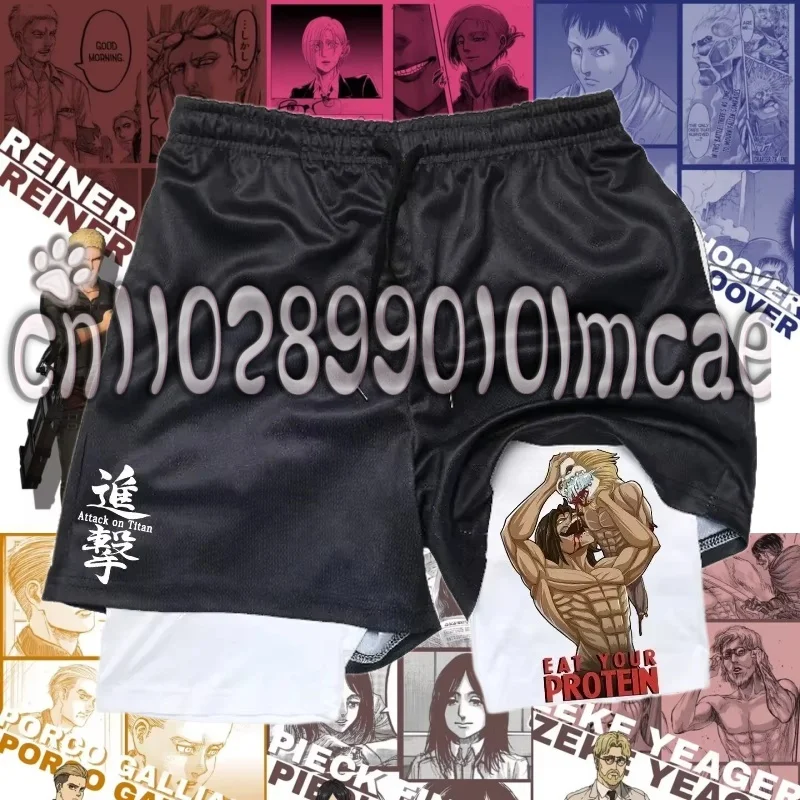 

25/26 японского аниме «Атака Аллена», модные мужские впитывающие пот, удобные шорты для фитнеса, быстросохнущие шорты для фитнеса, бега, бега