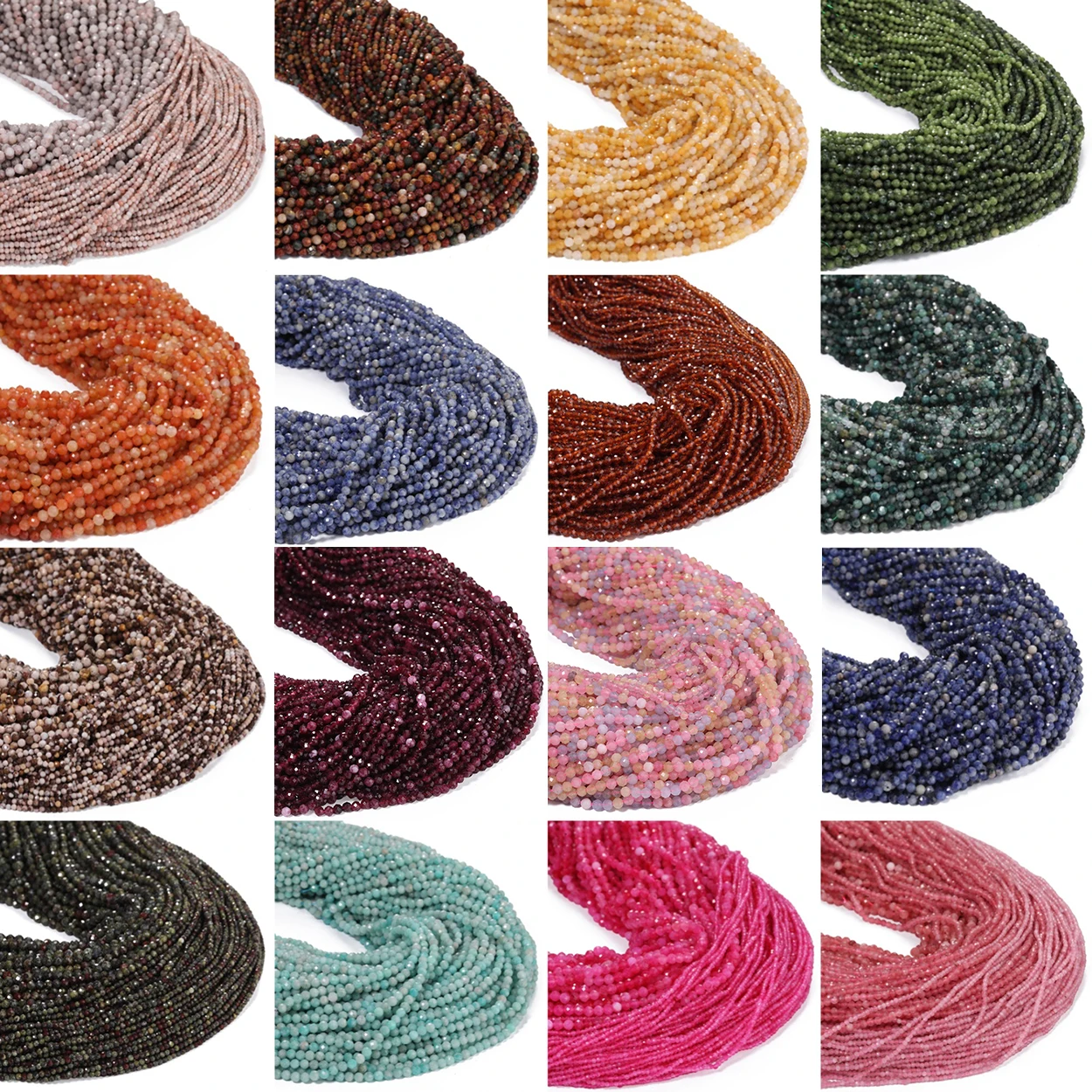 Image of 2/3/4mm Facettierte Kleine Perlen Natürlicher Amazonit Granat Turmalin Morganit Steinperlen für Schmuckherstellung DIY Zubehör Großhandel