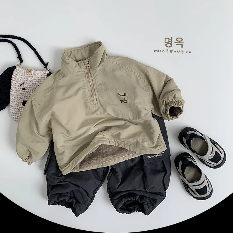 2025 Winter New Children Outdoor Cargo Pants Plus Velvet Thick Boys Casual Pants Girls Fleece Warm Trousers Kids Loose Pants