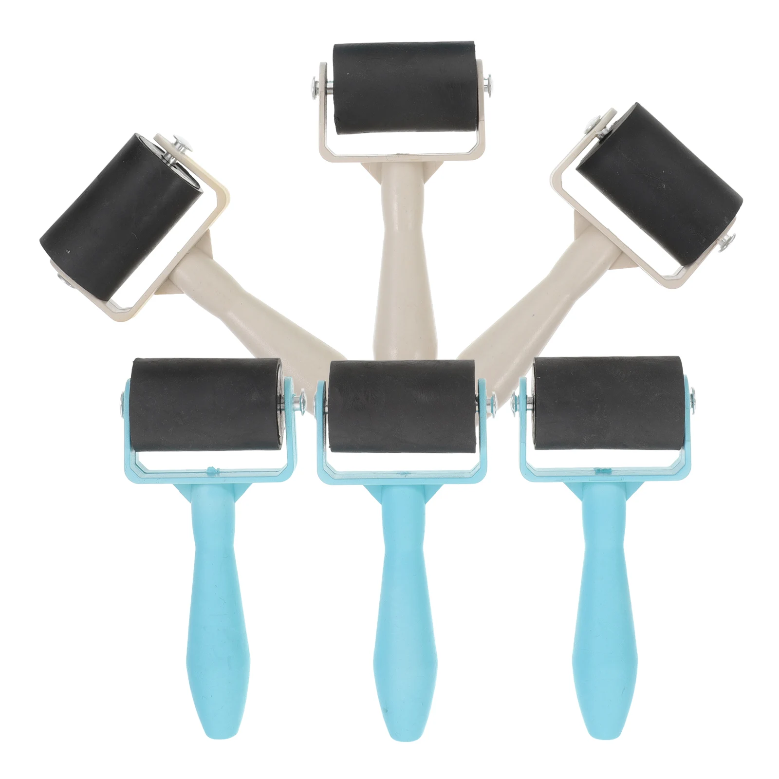

6pcs Printmaking Rollers 3 White 3 Blue Children Craft Tools Rubber Ink Applicators DIY Painting Supplies Embossing