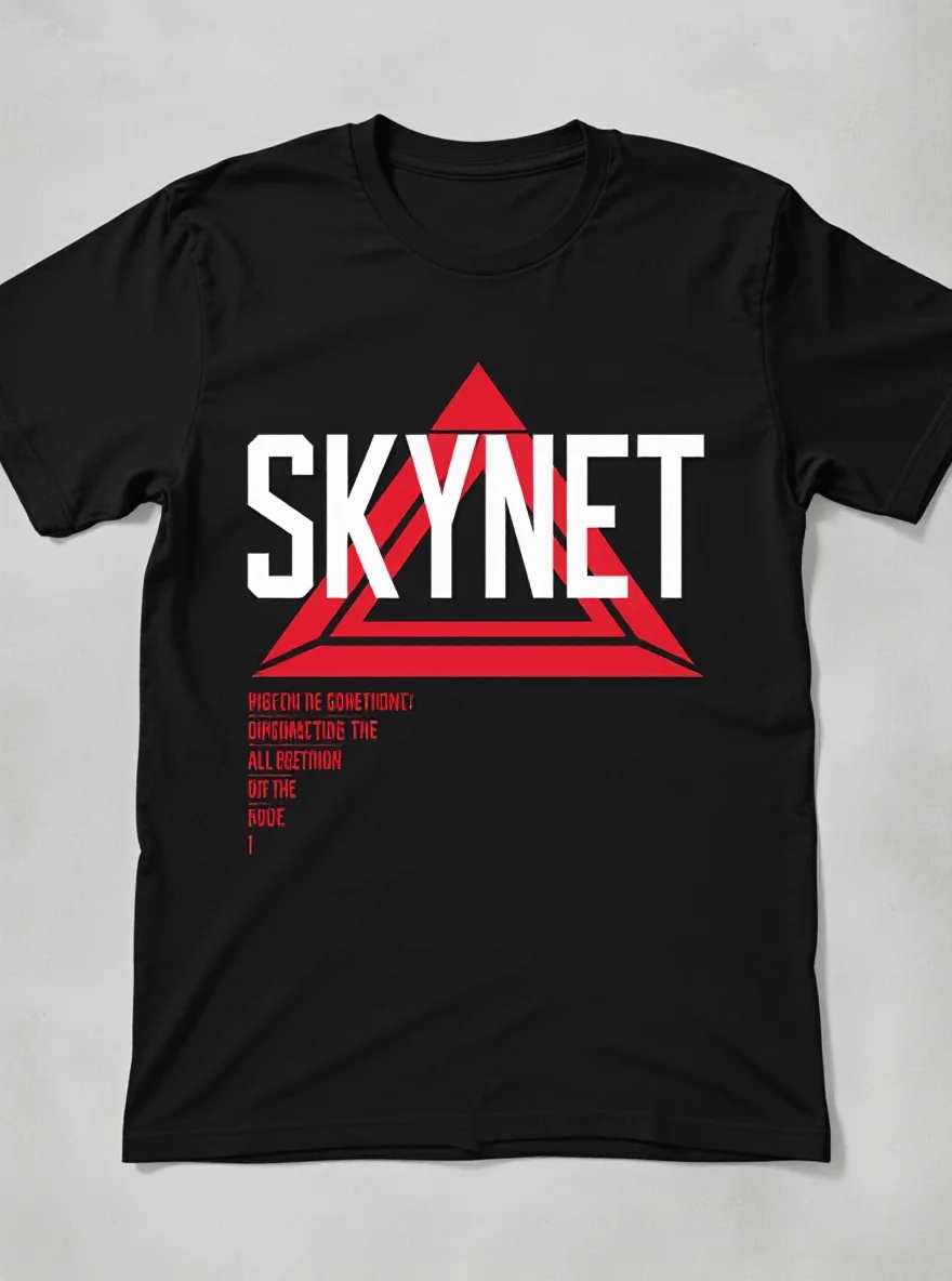 Men's Black SKYNET T-Shirt - Polyester White Lettering Casual Summer Bold Graphic Tee