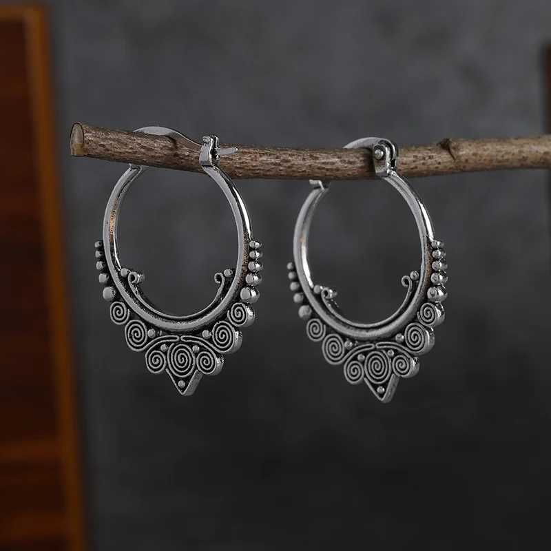 Vintage 925 silver needle Hypoallergenic Hoop Earrings For Women Classic Jewelry for Men Women Indian Boho Jewelry