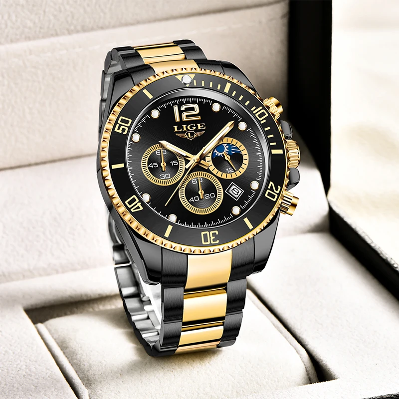 LIGE Men Watch Fashion Full Steel Military Waterproof Quartz Watches for Men Top Brand Luxury Military Chronograph Montre Homme