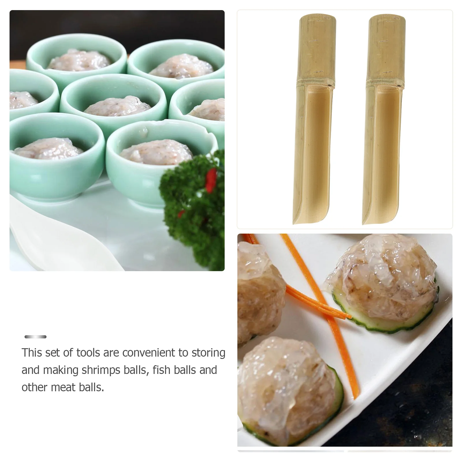 

2 pcs Bamboo Shrimp Ball Maker Spoon For Hot Pot Home Kitchen Meatball Making Tool Storage Plate Cooking Supply