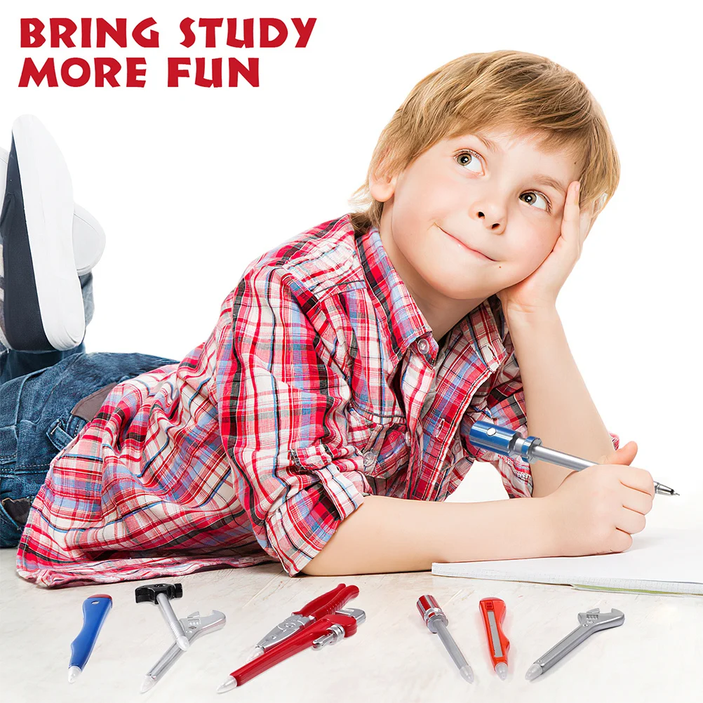 

6pcs Ball-Point Pens Hardwares Tool Shape Design Smooth Writing Fine Point Plastic Pens For Students Daily Use