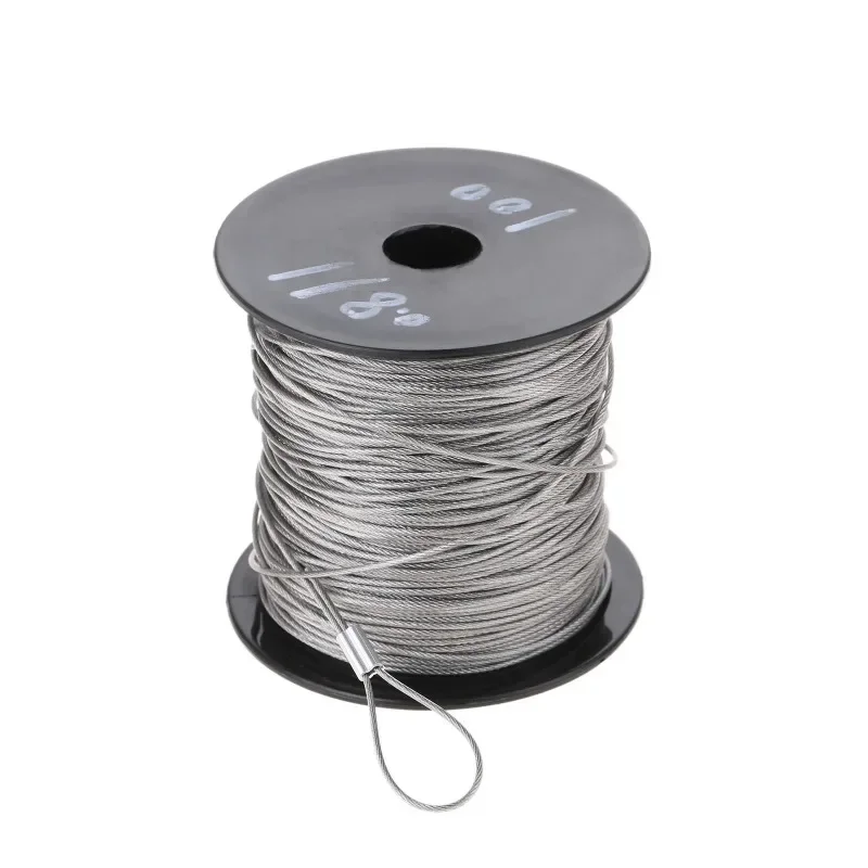 Cuerda de alambre de acero inoxidable de 100m + manga de bucle de prensado de 150 piezas, Cable recubierto multifuncional de 7x7 de 1mm de diámetro,