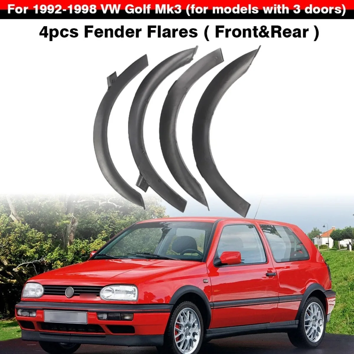 For 1992-1998 VW Golf Mk3 for Models With 3 Doors Black 4Pcs Fender Flares Mud Flaps Anti‑Collision Kit Car Accessories Set