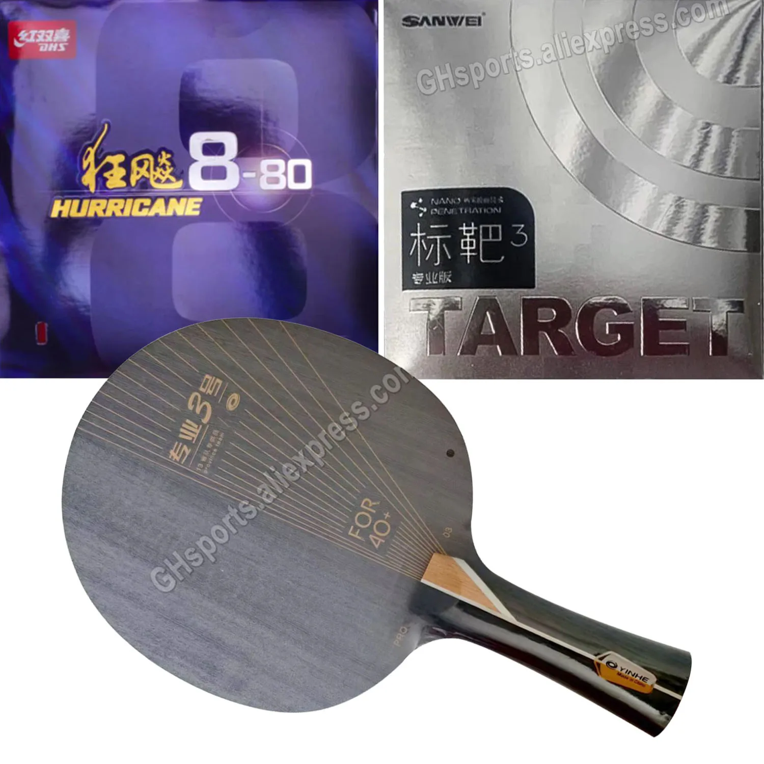 Pro Combo Schläger YINHE PRO-03 Tischtennisschläger mit DHS Hurricane 8-80 Hurricane8-80 und SANWEI TARGET PRO 3 Tischtennisbelag – Detail 1