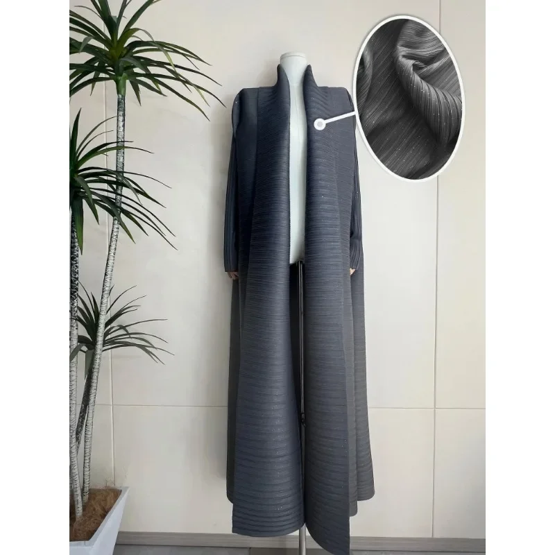 GGHK Pleated Women Luxury Robe Lapel Solid Color Vintage Cardigan Loose Large Size Original Design Arabian Female Abaya 2025