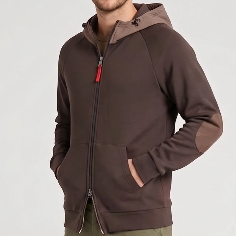 Jaqueta Masculina com Capuz e Zíper Duplo, Manga Raglan, Corta-Vento, Caimento Solto, Moletom Premium em Mistura de Viscose, Estilo Old Money Urbano E