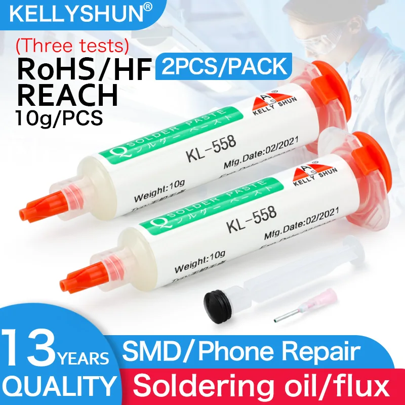 Flussmittel 100 % Original KELLYSHUN PCB-Lötflussmittel 10 ml Nadelrohr Schweißflussmittel No-Clean-Lötpaste NC 559 558 652 Lötmittel