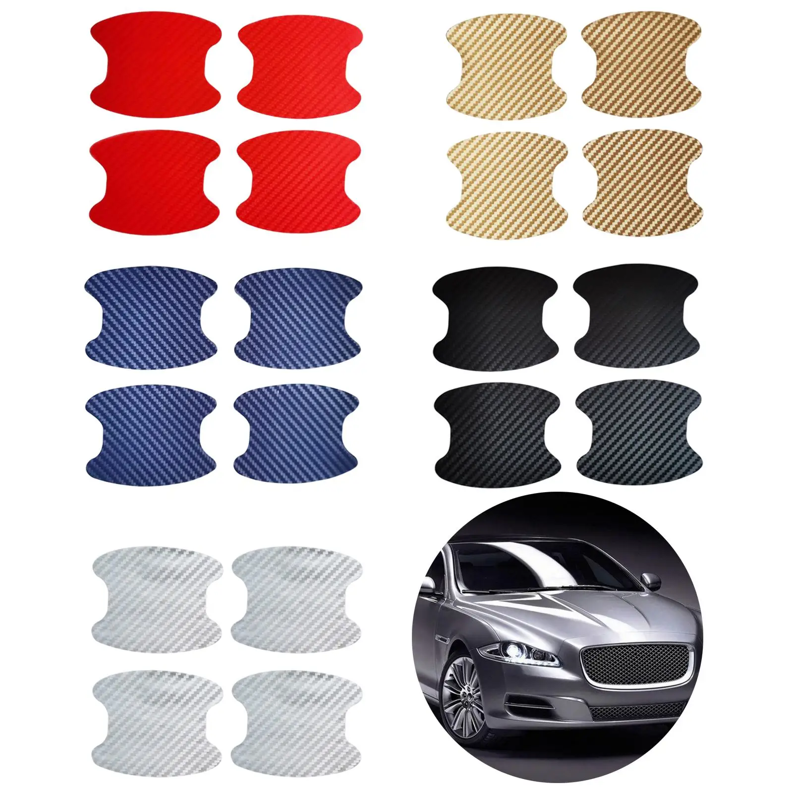 4 Pieces Handle Protector Film Protector Auto Plate Paint Scratch sticker Fits for Universal Car Door Carbon Fiber Texture