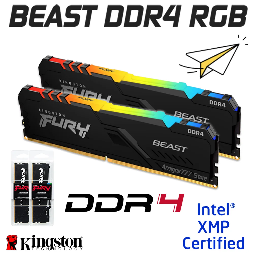 

Kingston Fury Beast RGB Ram DDR4 2666MHz 3200MHz 3600MHz Desktop Memory 8GB 16GB 32GB Ram 288pin DIMM XMP2.0 DDR4 Ram New