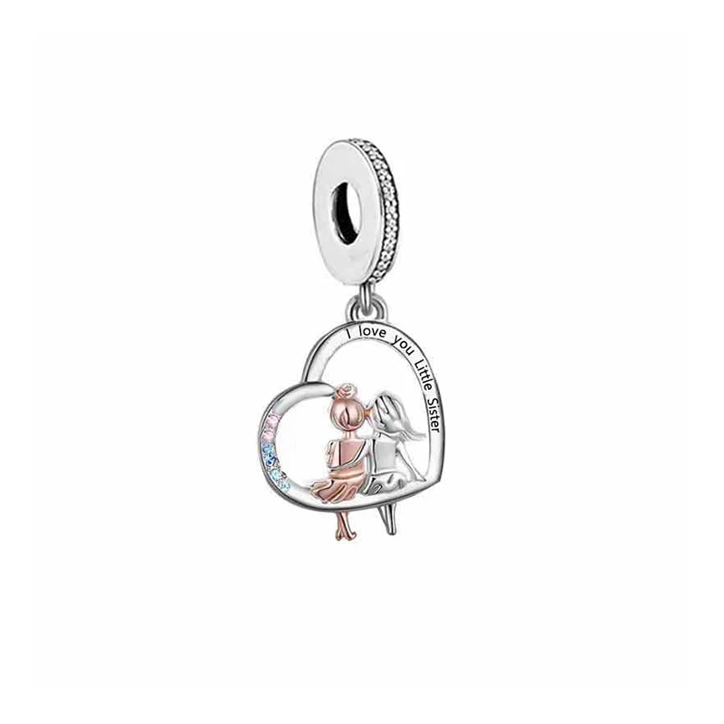 Huoonew Fit Original Pan Charm Armband, authentisches 925er Sterlingsilber, Perle „Zwei Schwestern umarmen sich, lieben sich“, für die Herstellung von Berloque – Detail 19