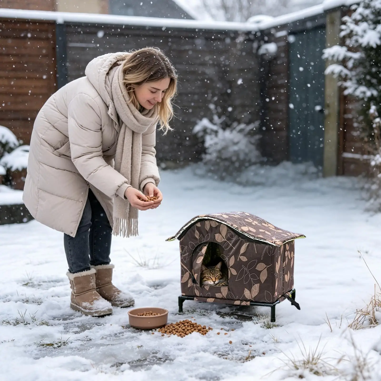 Cat House Outdoor Warm Bed Windproof Rainproof Waterproof Enclosed Pet Cave Cat Shelter With Mat For Kitten Sleeping Animal