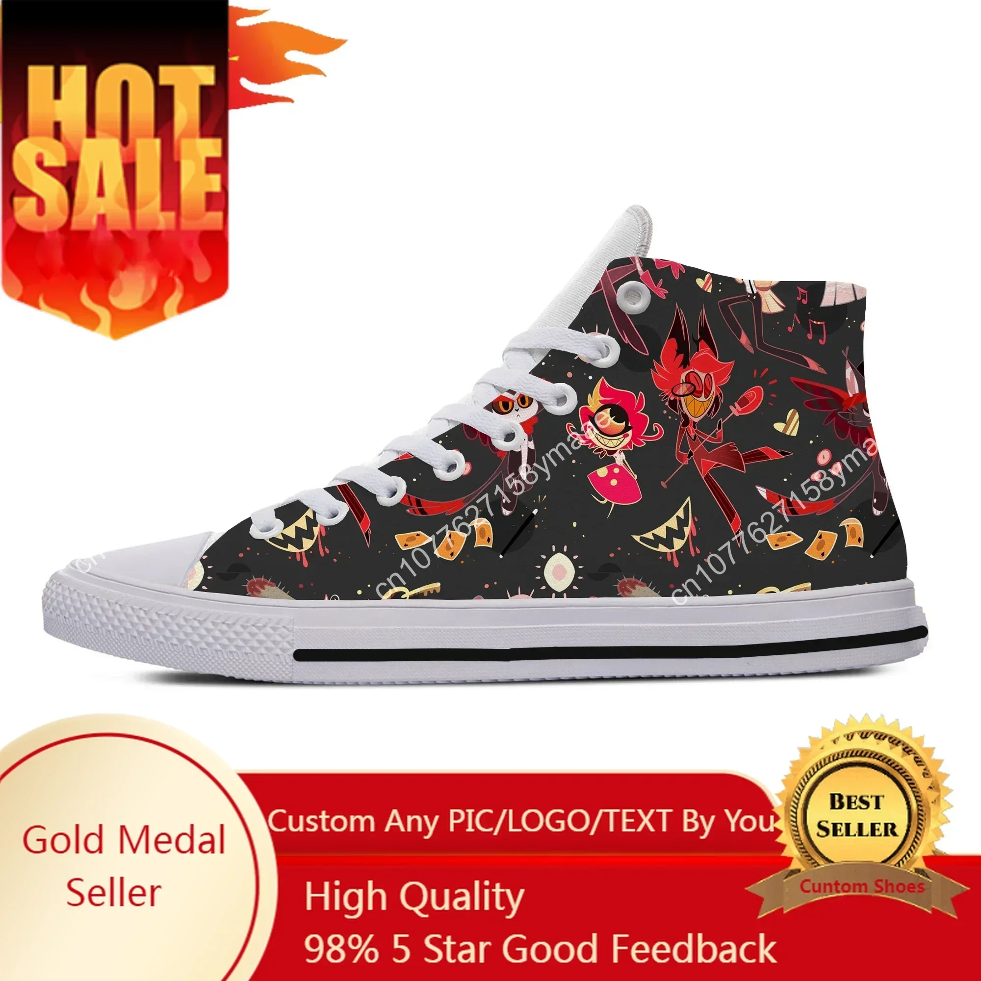 

Hot Fashion Woman Man Hotel Hazbin Breathable Lightweight Summer Sneakers Casual Board Shoes High Quality High Help Canvas Shoes