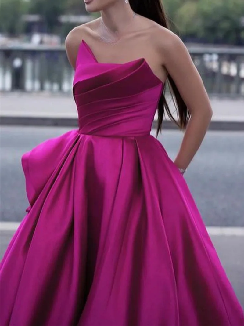 Customized Elegant Satin Saudi Dubai Arabic Evening Dresses Women Fuschia A Line Party Formal Gowns Long Prom Dress Luxury Vesti