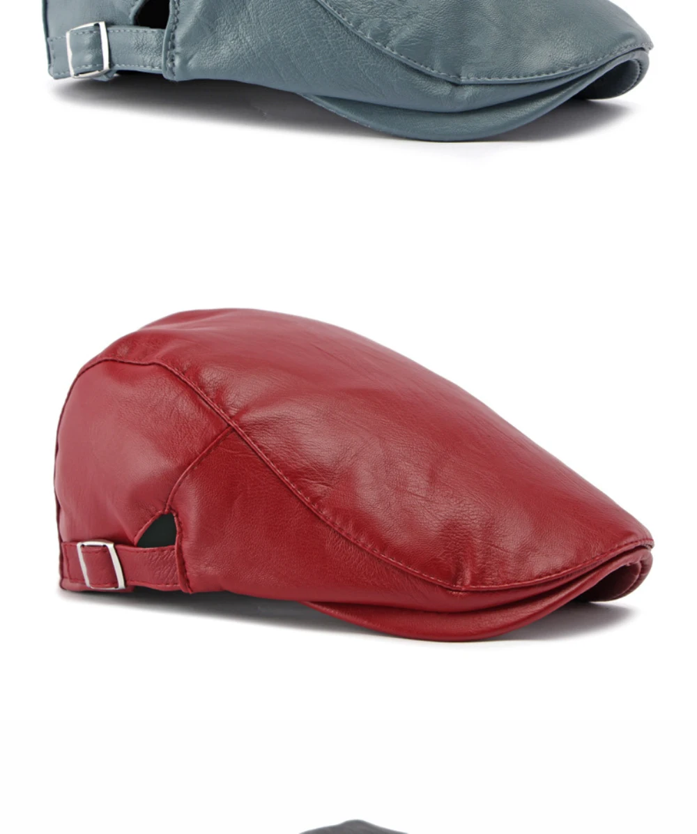 HT5127 Herbst-Winter PU-Leder Kappen für Herren und Damen, Künstler-Mütze, Unisex Ivy Flat Cap, Verstellbare Baskenmütze – Detail 8