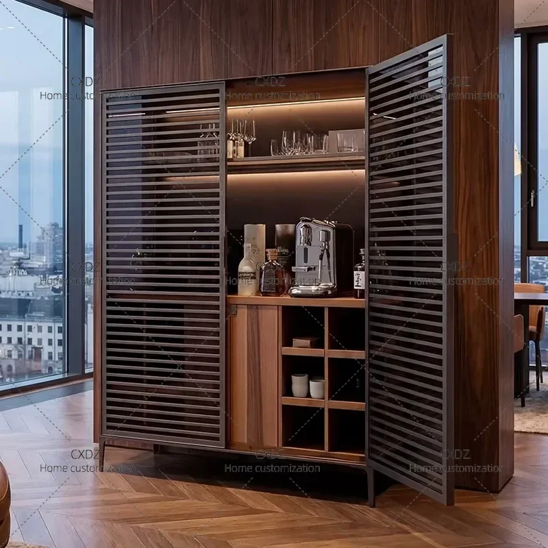 Modern Minimalist Glass Wine Cabinet for Living Room High End Sideboard with Grid Display Luxury Dining Storage Furniture