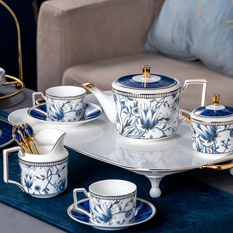 طقم شاي بعد الظهر الصيني ذو العظام البريطانية الفاخرة الخفيفة، طقم شاي منزلي ملمس القهوة الأمريكية #1