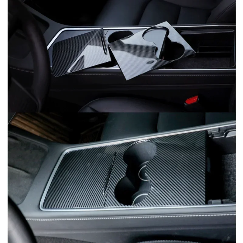 Center Console Panel with Push Handle for Tesla Model 3 Y Central Control Cup ABS Cover Fit with Original Car Protective Decor