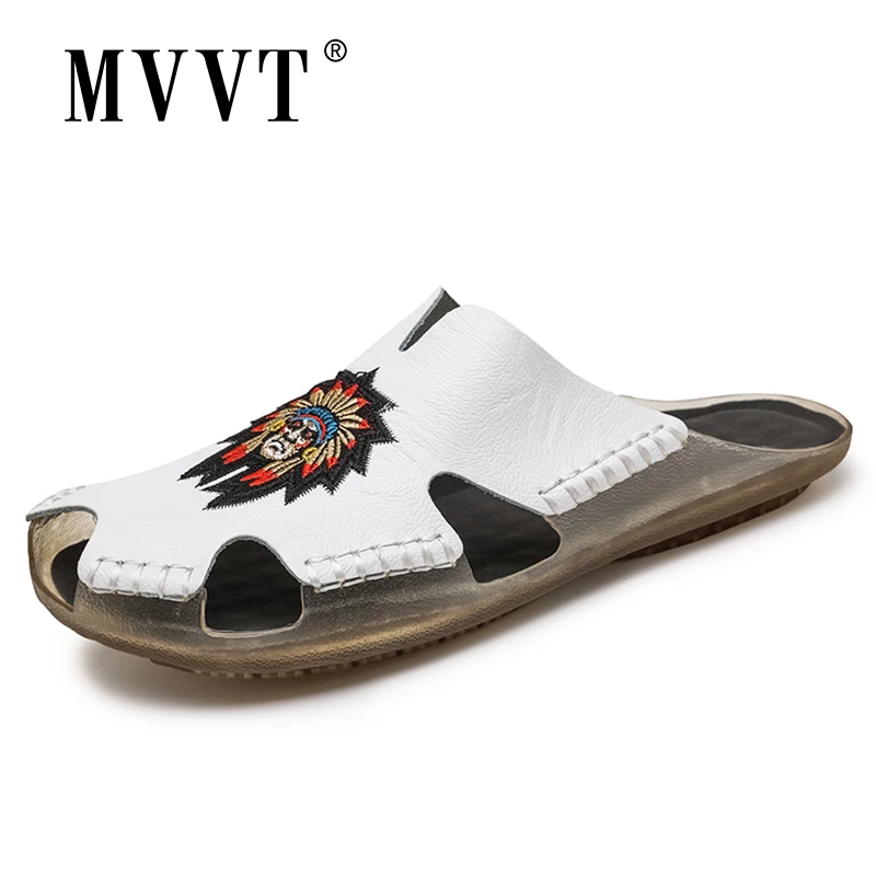 Soft Leather Sandals Men flip flops Sandalias Men Summer Shoes Comfort Leather Beach Sandals Hollow Men Shoes Foot Wear