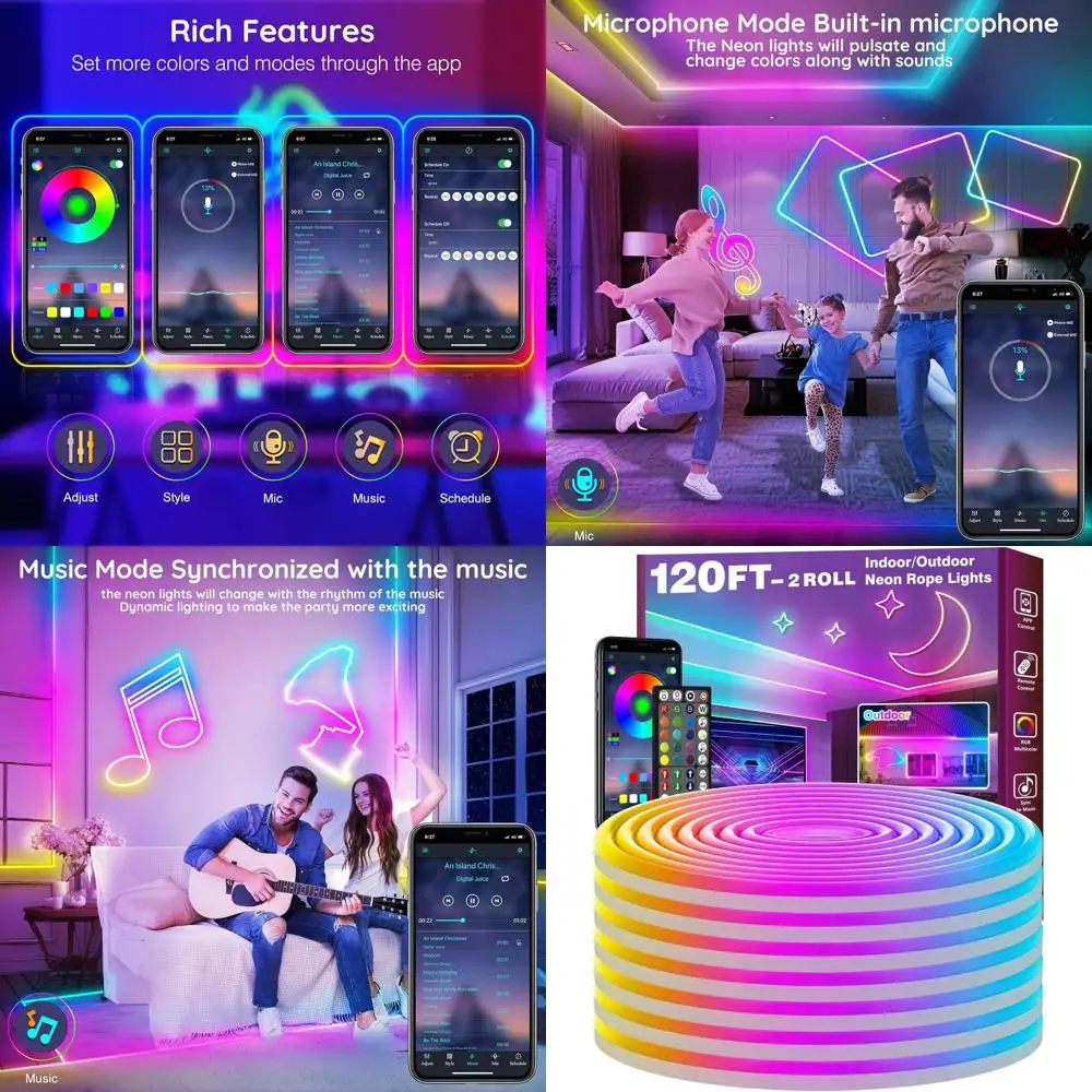 

RGB Waterproof LED Rope Lights, App/Remote Control, Multiple Modes, Music Sync for Outdoor & Indoor Lighting
