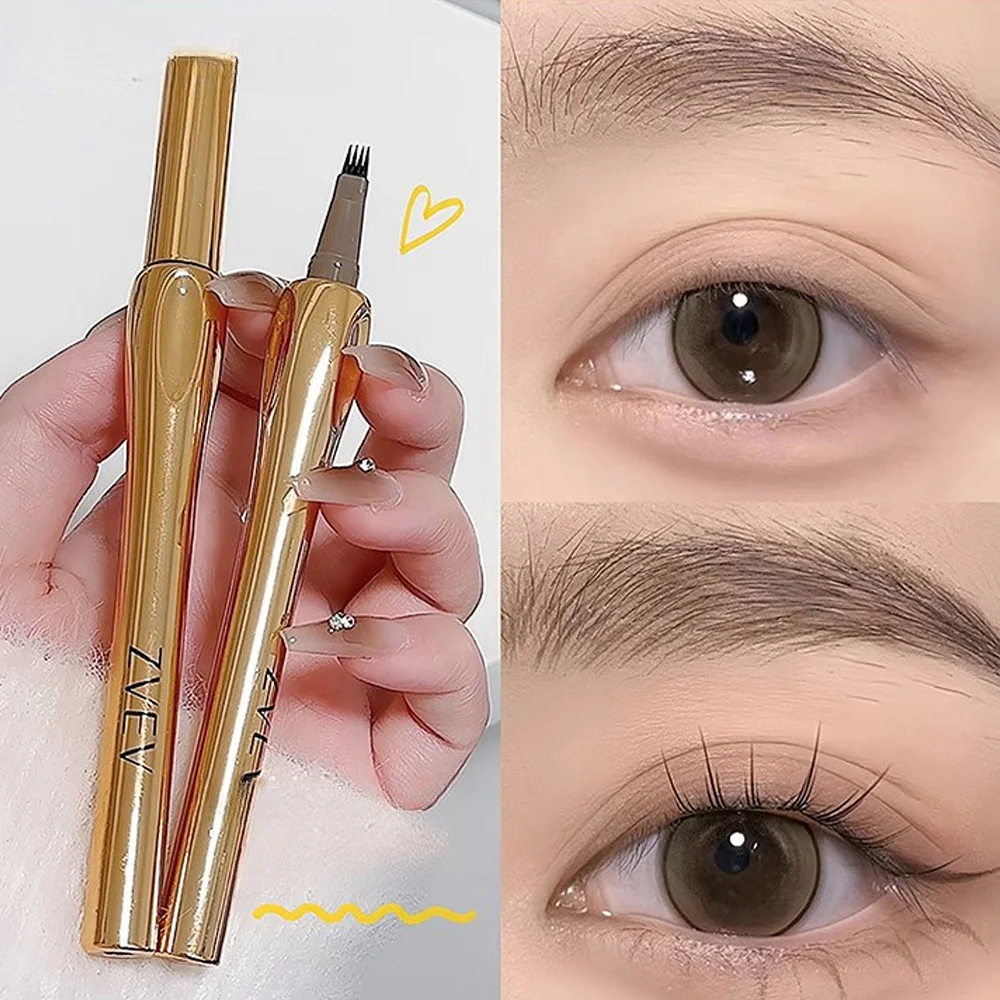 Dunkelbrauner 4-Punkt-Flüssigkeits-Augenbrauenstift, Microblading, langlebig, wasserdicht, Wild-Augenbrauen-Tattoo, unterer Wimpern, Eyeliner-Stift, Make-up