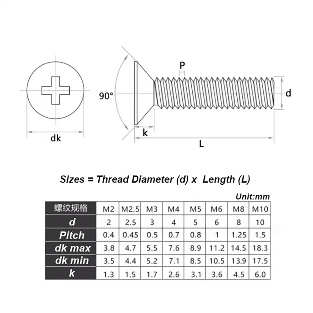 GB819 Brass Cross Phillips Flat Countersunk Head Machine Screws M2-M8, 4~65mm, 10-100pcs Countersunk Bolts for Hardware Repair