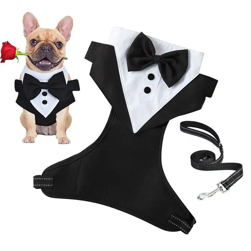 Dog Tuxedo For Small Dogs Dog Tuxedo Wedding Bandana Collar Dog Prince Wedding Bow Tie Shirt With Traction Rope  pet supplies