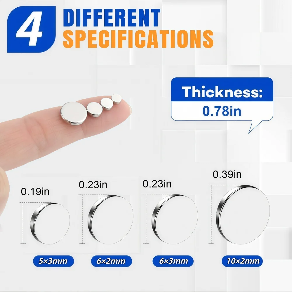 4 Sizes Neodymium Round Magnets, Small Magnets Multi-Use for Crafts, 3D Printing, Fridge, DIY, Office, Hobbies & Science