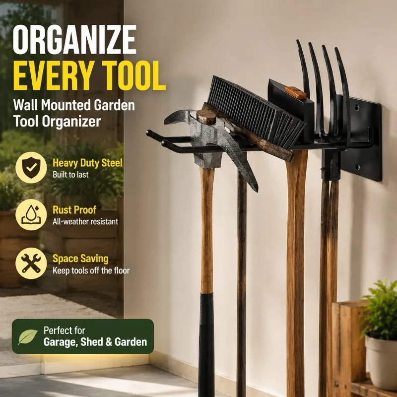 Thickened Wall Mount Garden Tool Storage Rack Shovel Spade Organizer Holder Heavy Duty Garage Hanging Hook Hardware Space Saving