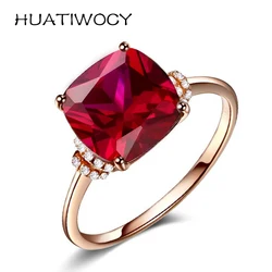 Classic 925 Silver Jewelry Ring with Ruby Zircon Gemstone Rose Gold Color Finger Rings for Women Wedding Party Gift Accessories