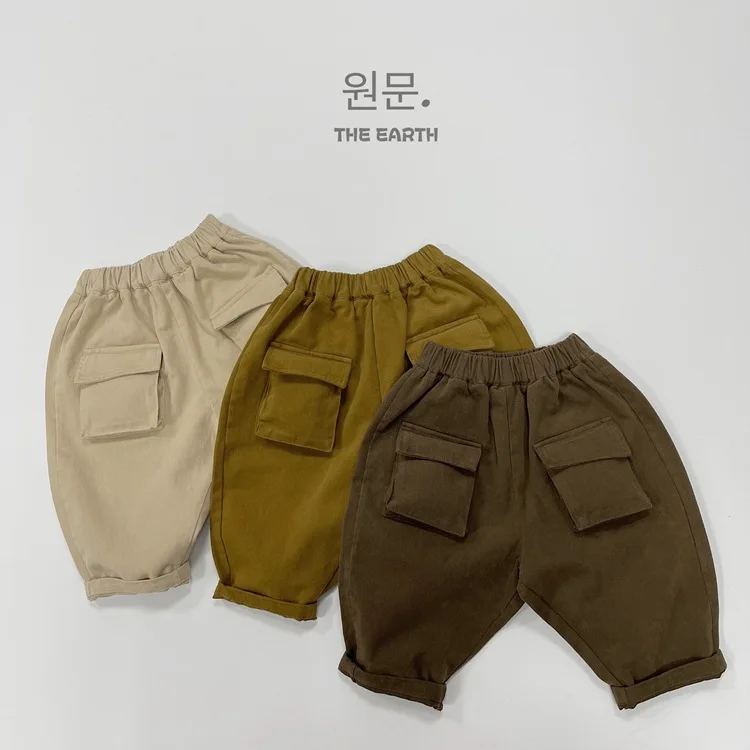 Children's Work Pants for Boys and Girls Korean Casual Pants Versatile Baby Pocket Pants Trendy 2026 New