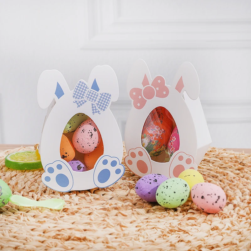 

10pcs Cute Pink Blue Rabbit Ear Paper Candy Boxes Happy Easter Biscuit Chocolate Packaging Box Baby Shower Easter Party Supplies