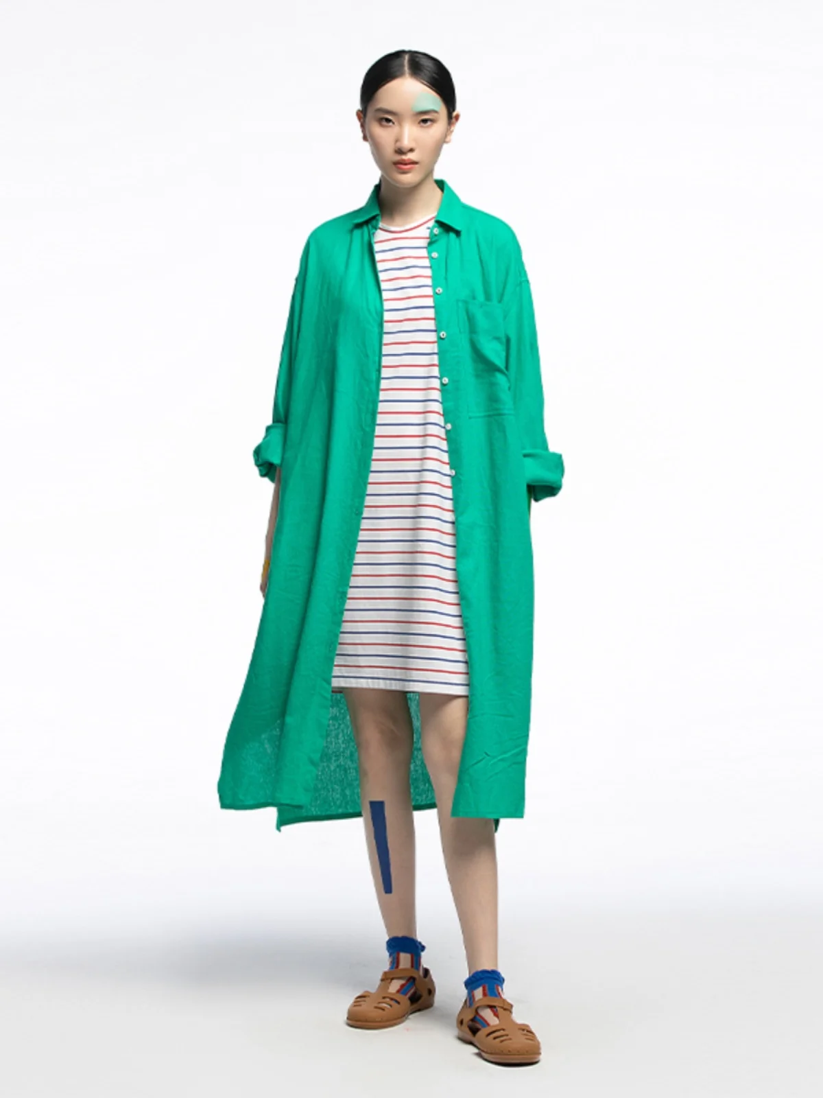 

Original Casual Long irt Dr Women's Spring Summer Long Sve Split Pure Color Loose Open Cardigan Dr H-Sle Silhouette