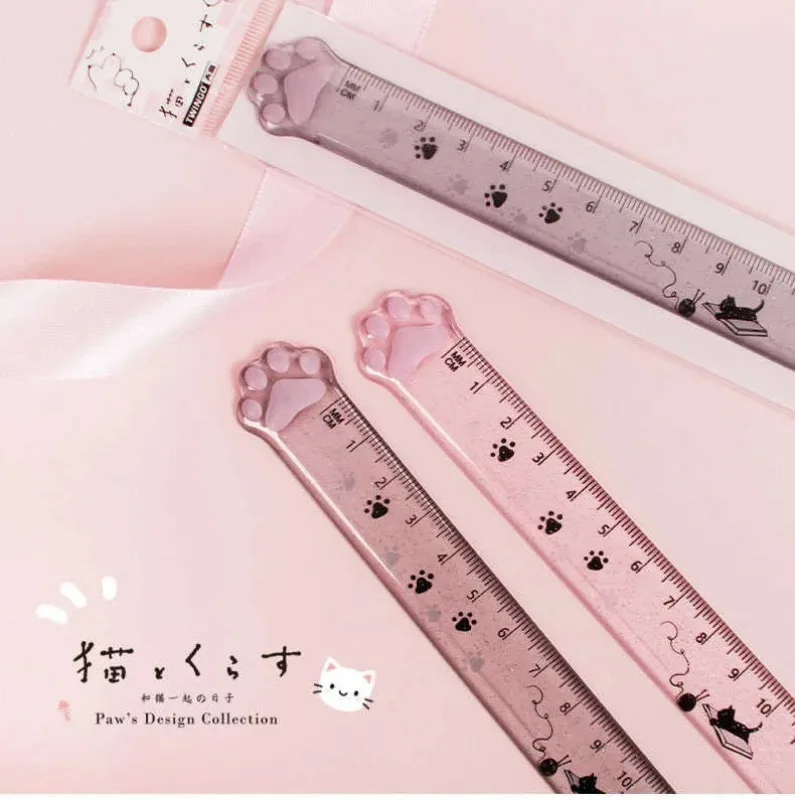 Student Prize Cute Cat Paw Plastic Straight Rulers Kawaii Kitty Rulers Funny Drawing Gift Korean Office School Measuring Drawing