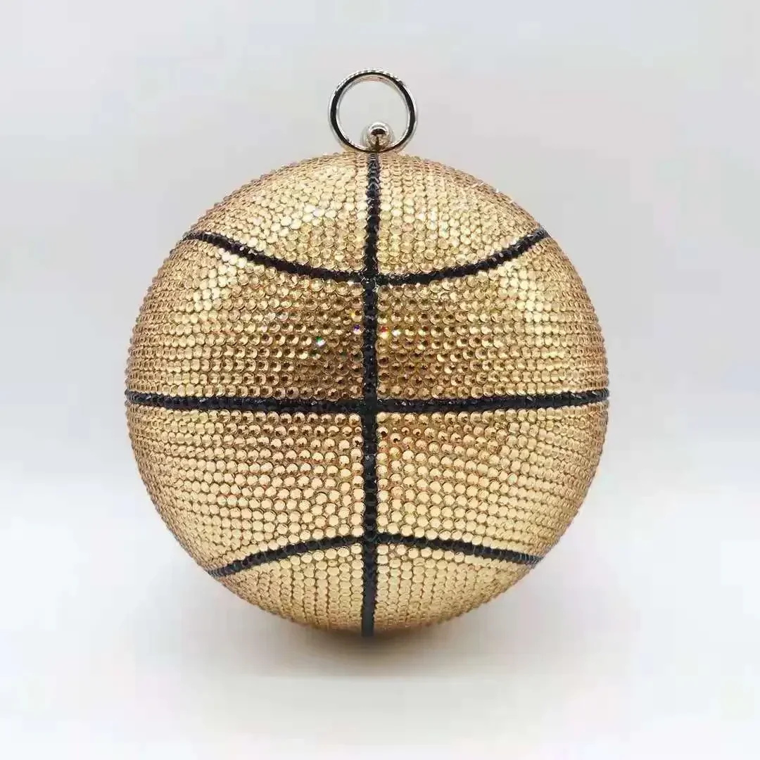 

women Gold Color Crystal Basketball Evening Bag Clutch Bags For Wedding Party Prom Lady Rhinestone Handbags Clutches Bag