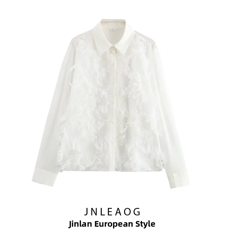 JNLEAOG automne nouveau femmes décontracté Faion longue Sve irt Simple Sle Streetwear Anti-rides Polyester Fiber filles irt