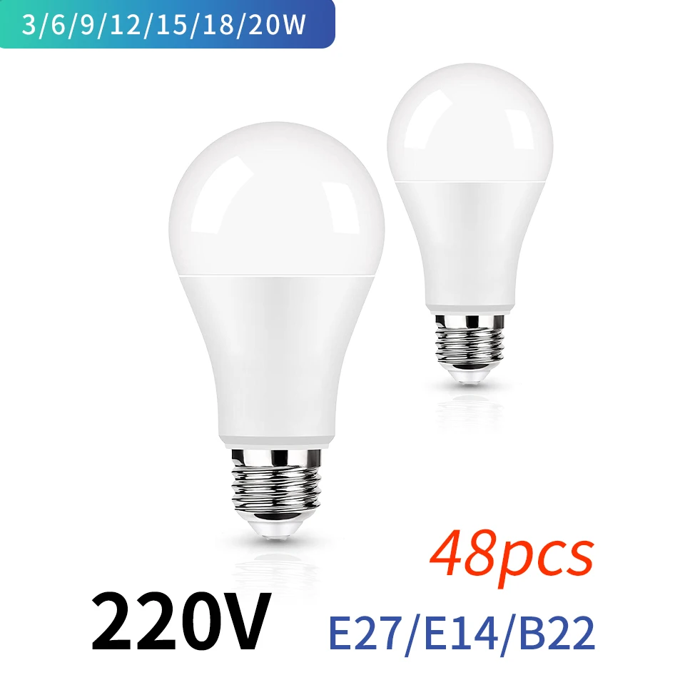 48pcs/lot LED Bulb Lamps E27 AC220V 240V Real Power LED lamp 18W 15W 12W 9W 6W 3W Lampada LED Spotlight Table lamp LED Light