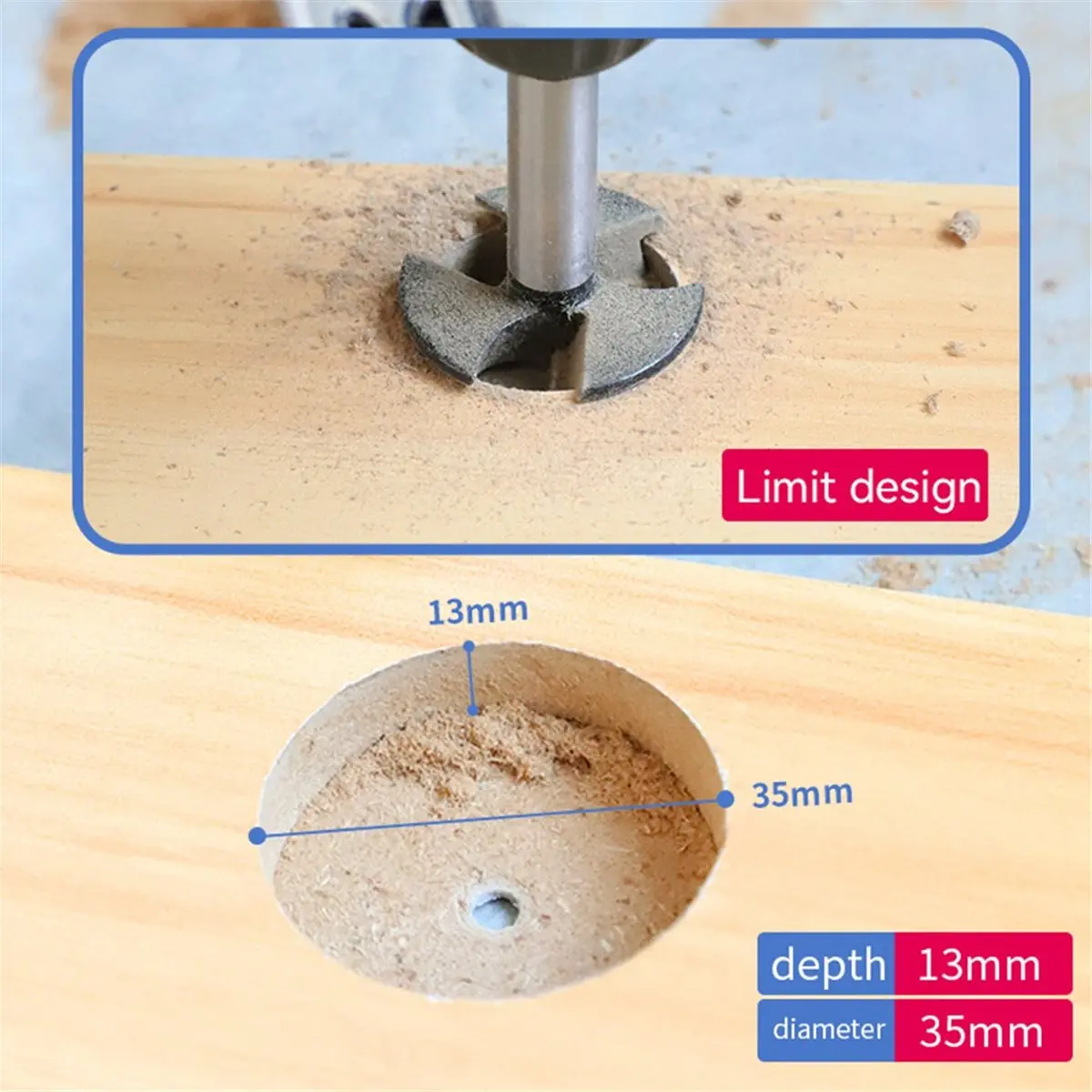 

A58Z Three-Blade Hinge Hole Opener 35mm Woodworking Door Cabinet Desktop Plank Wood Hinge Hole Puncher Locator