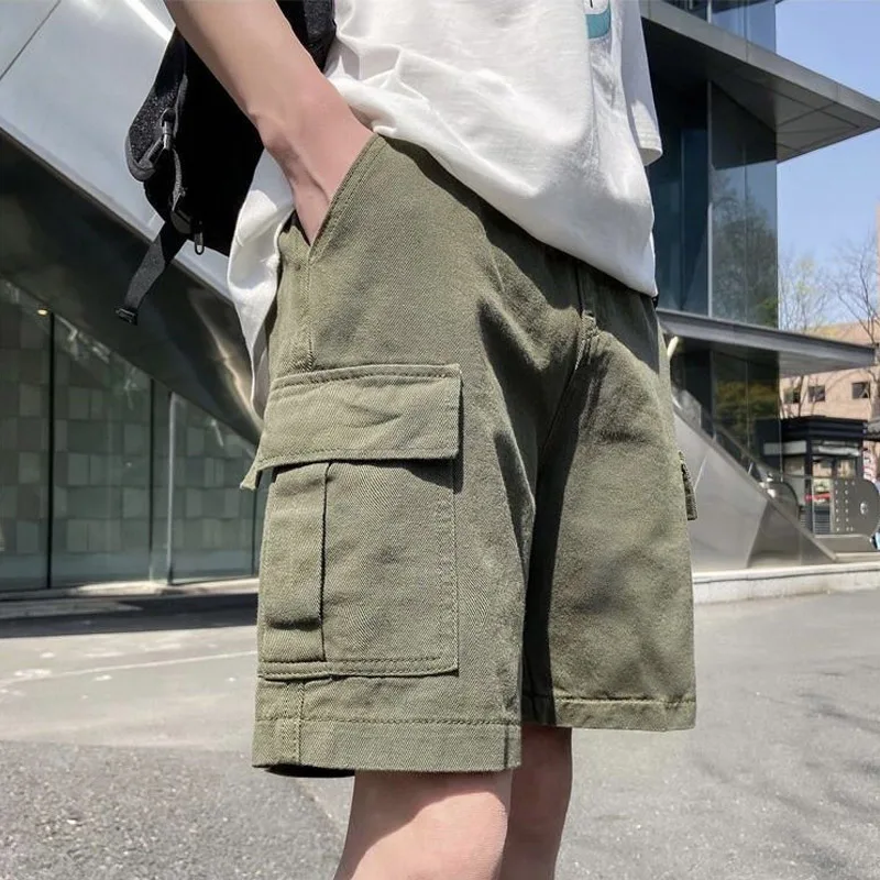 Fashion Summer Solid Color Large Pocket Men\'s Cargo Shorts New Classic Loose Street Casual Handsome All-match Male Short