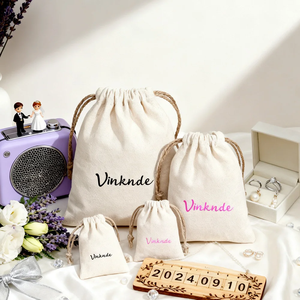 

Custom Logo Cotton Muslin Pouch Eco-Friendly Drawstring Bag for Tea Sachet Soap Jewelry Storage Personalized Wedding Gift Sack