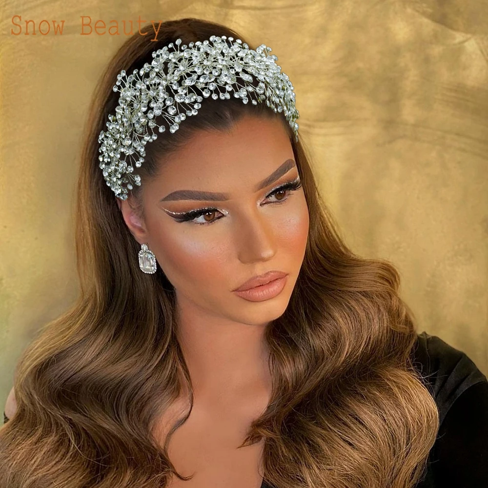 A107 Silver Rhinestone Bridal Headpieces For Women Wide Bridal Headbands Wedding Hair Accessories for Brides and Bridesmaid